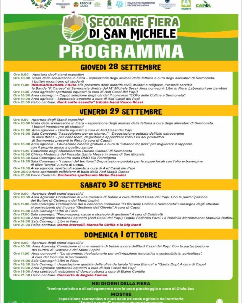 Alloggio Gladiolo Guest House Latina Scalo - Fiera Secolare di San Michele - Sermoneta - 2023 - Programma