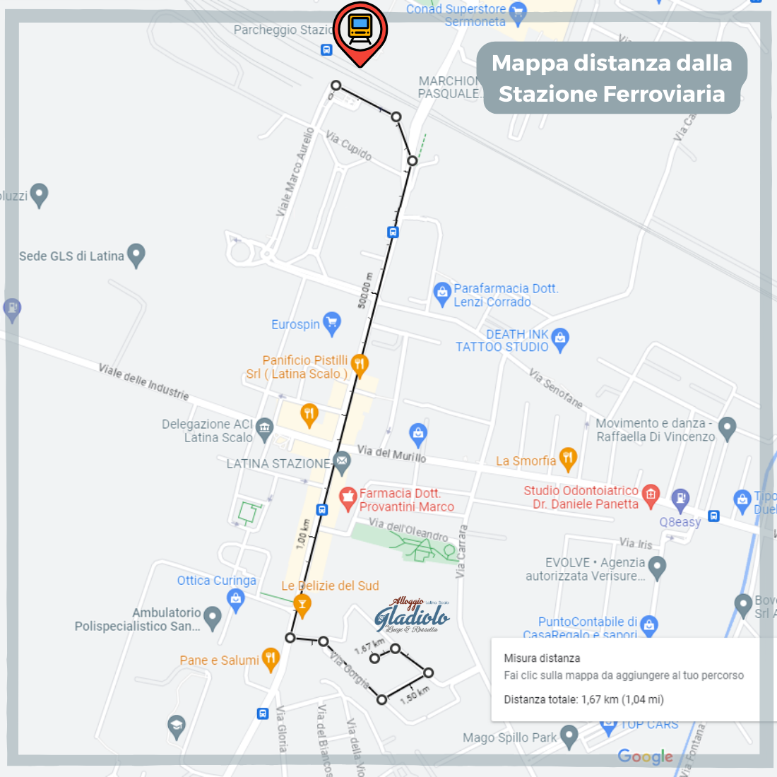Alloggio Gladiolo - Latina Scalo - Mappa percorso da Stazione Ferroviaria - 1100px