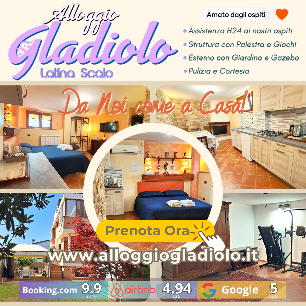 Alloggio Gladiolo Latina Scalo - Banner Agosto 2025 - 1024x1024px