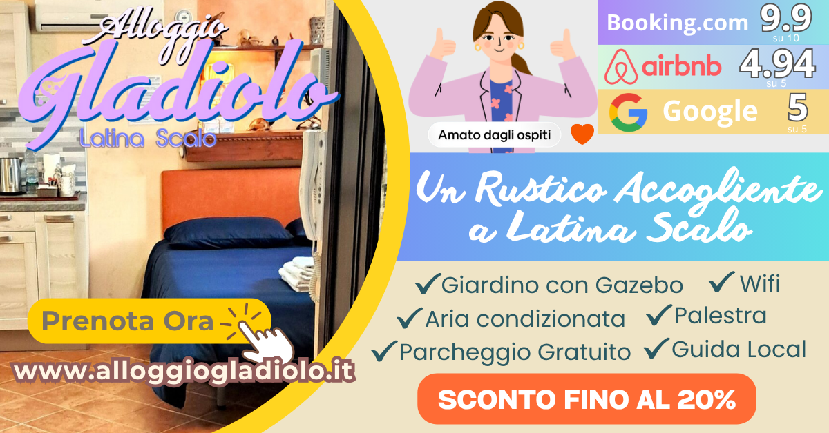 Alloggio Gladiolo Latina Scalo - Banner Sconti Agosto 2025 - 1200x628px