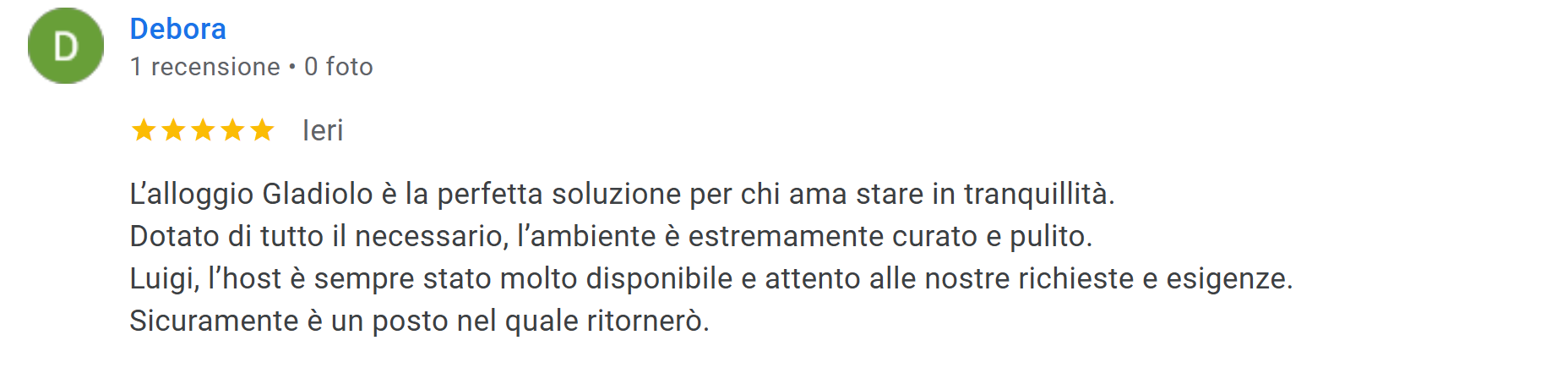 Alloggio Gladiolo Latina Scalo - Recensione Google Agosto 2025