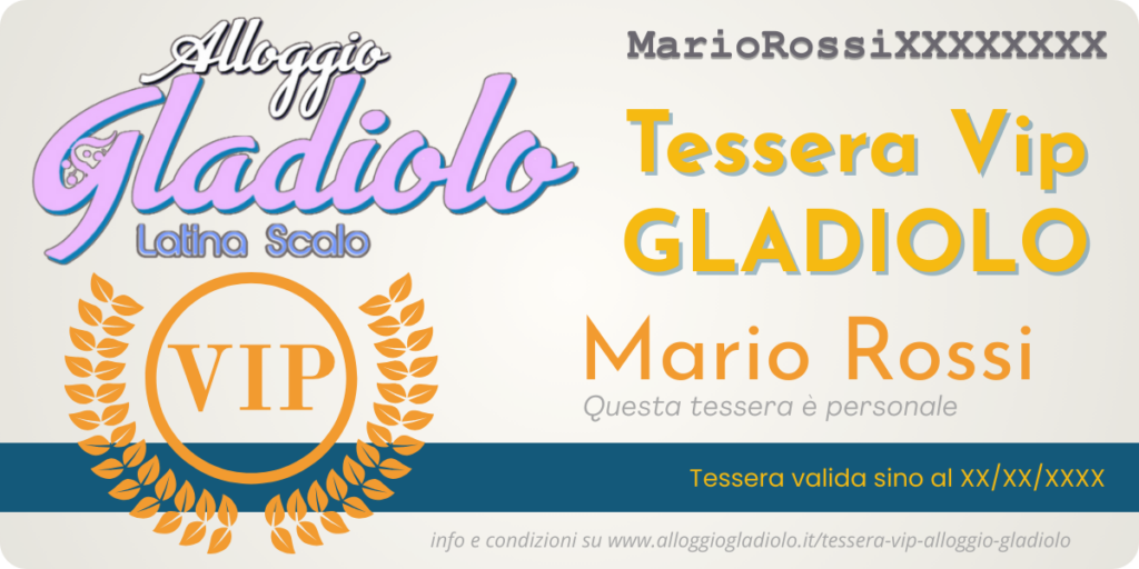 Tessera Vip Alloggio Gladiolo Latina Scalo