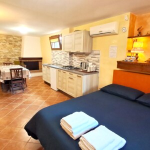 Alloggio Gladiolo - Letto Cucina Tavolo e Camino 01
